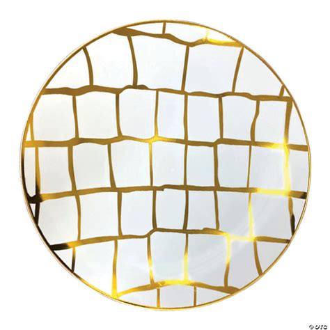 White With Gold Scales Pattern Round Disposable Plastic Dinner