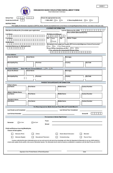 Enhance Basic Education Enrollment Form Pdf Long Bond Paper Enhanced