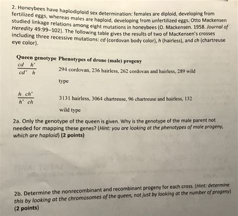 Solved Honeybees Have Haplodiploid Sex Determination Chegg