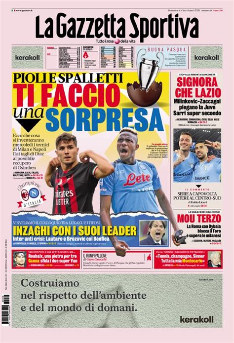 La Prima Pagina Della Gazzetta Dello Sport Del 14 04 2023