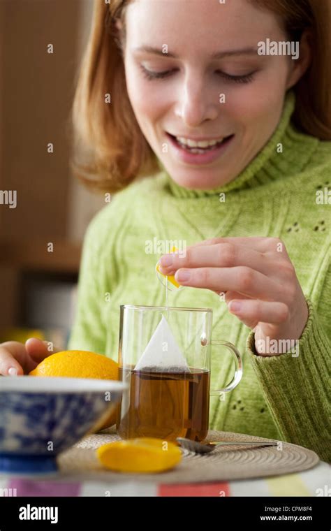 WOMAN WITH HOT DRINK Stock Photo Alamy