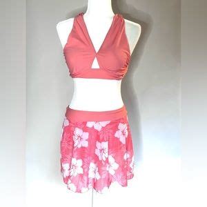 Modlily Swim Modlily Bikini Top And Swim Skirt Coral And White Size Medium Poshmark
