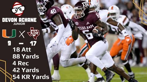 Devon Achane Texas A M Rb Vs Miami Youtube