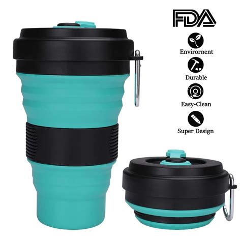 Collapsible Travel Cup Foldable Silicone Mug With Lid For Coffee Water ...