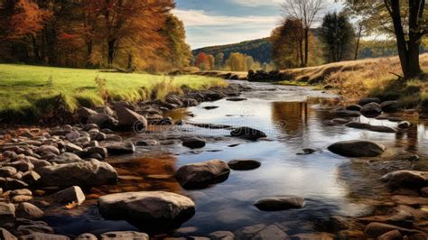 Vivid Landscapes Serene River Scenes With Brown Trees Stock