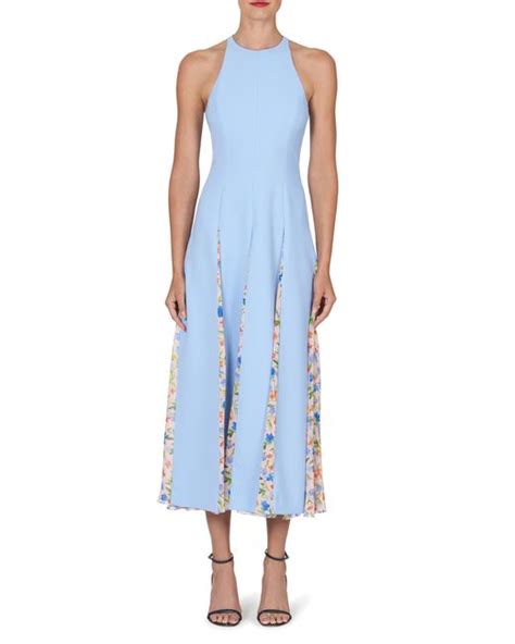 Carolina Herrera Floral Godet Sleeveless Fit And Flare Dress In Blue Lyst