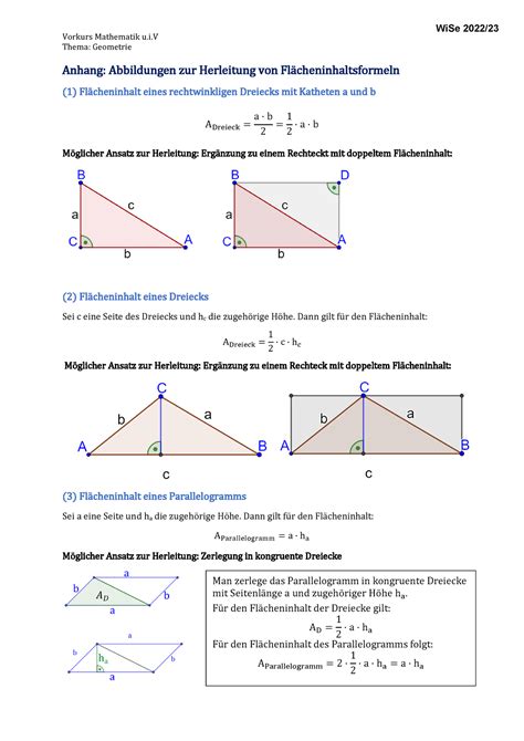 Vorkurs Geometrie Zusatz Abbildungen Zur Herleitung Von