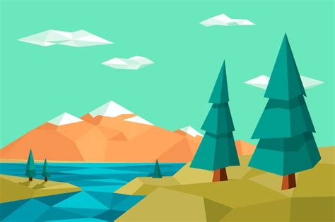 Flache Design Low Poly Landschaftsillustration Kostenlose Vektor