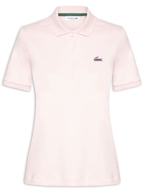 Gola Polo Feminina Lacoste - Polo Feminina Croco Bordada Metálico - Rosa - Lacoste