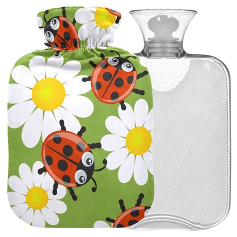 Naanle Cartoon Daisy Lady Beetle Hot Water Bottle L For Menstrual Cramps Pain Relief Heat