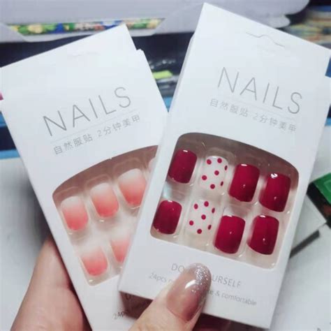 Box 24PCS Fake nail set with glue fake nails nail extension set nails ...