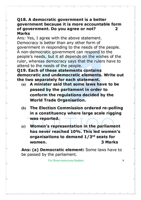 Questions For Class 9 Civics Chapter 1 What Is Democracy Why Is Democracy