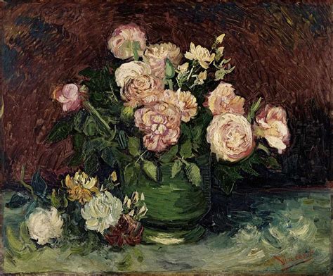 Rosas E Peônias 1890 De Vincent Van Gogh Tela Para Quadro Na