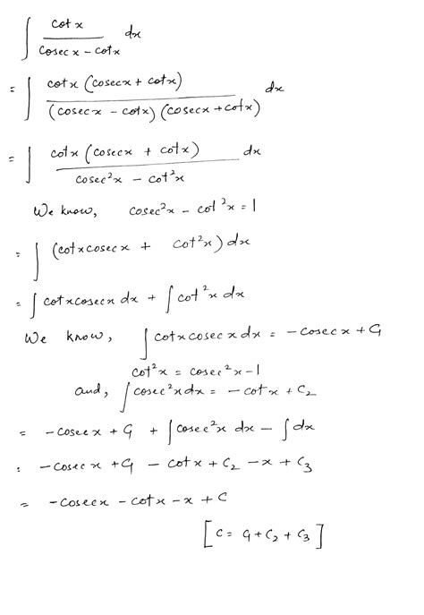 Evaluate Displaystyle Int Frac Cot X Cosec X Cot X Dx