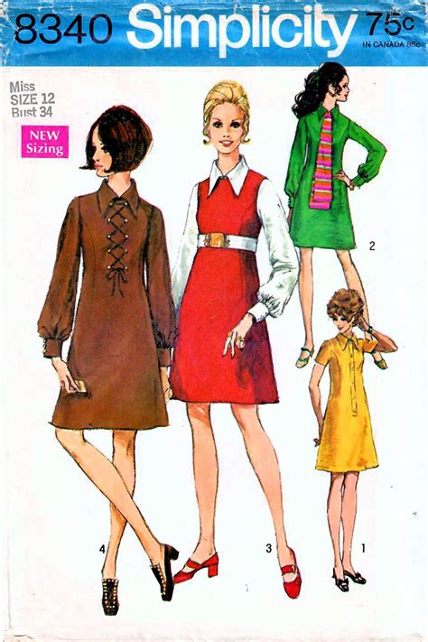 1960s Simplicity 8340 Vintage Sewing Pattern A Line Dress A Line