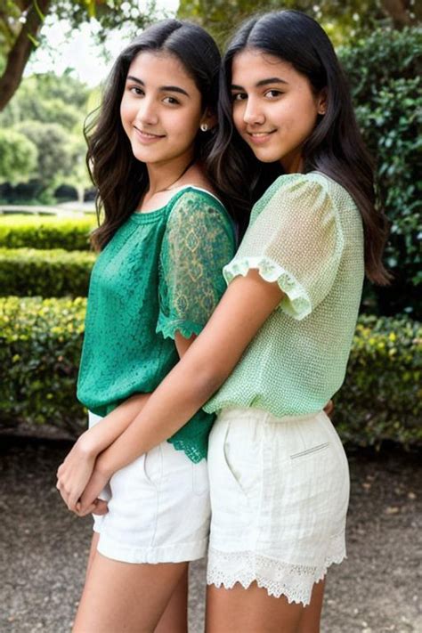 Two Girl 18yo Lesbian Kiss Green Lace Blouse Lin