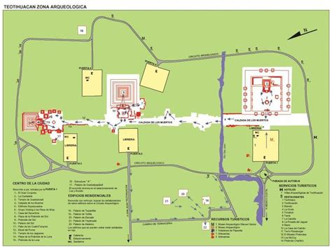 mapa zona arqueologica de teotihuacan edo mexico teotihuacan