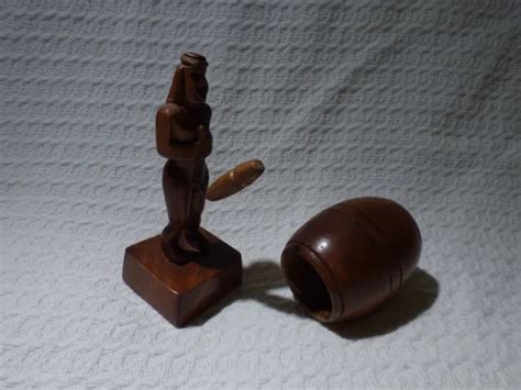 Vintage Risqu Nude Carved Wooden Barrel Man Figurine Egyptian Pharaoh Picclick Uk