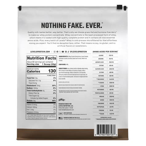 Levels Grass Fed Whey Protein Double Chocolate 564 Lbs Costco