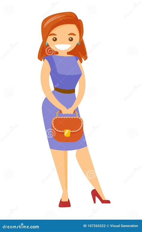 Young Caucasian White Woman Holding Handbag Stock Vector