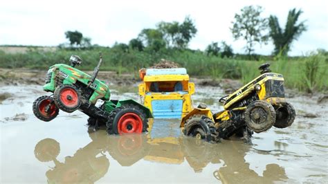 Muddy Tractor Auto Rickshaw And Tractor Help Jcb And Water Jump Muddy