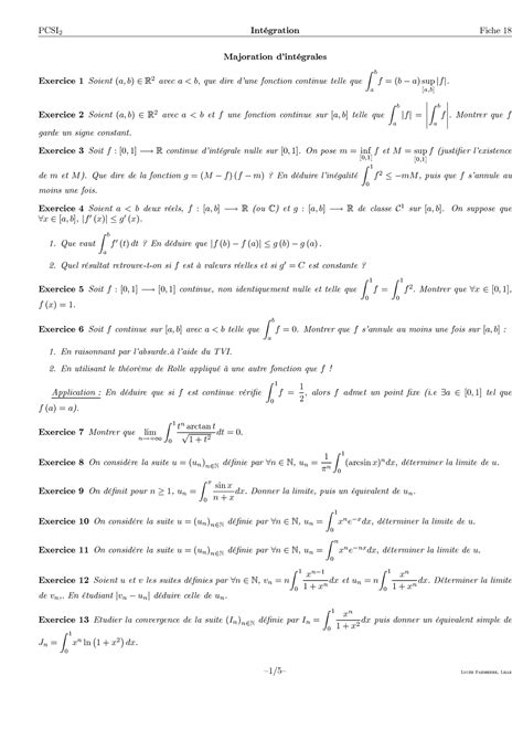 Integration Et Sommes De Riemann Exercices Non Corriges Majoration D