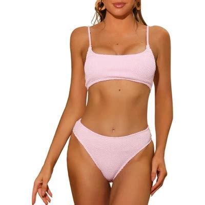 Elerevyo Women S Ribbed Adjustable Spaghetti Straps Sports Bikini Sets Set Pink Large Target