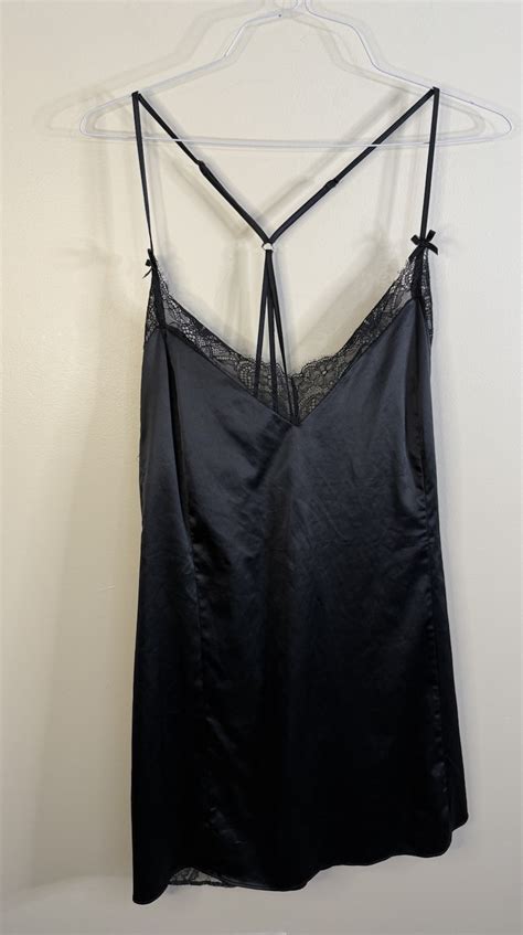 Cacique Black Lace Satin Babydoll Nightgown Lingerie Gem