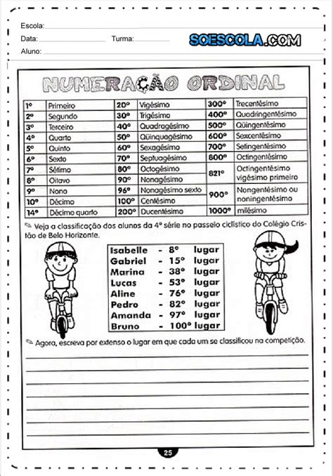 Atividades Números Ordinais Observe Educação e Transformação