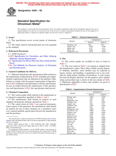 ASTM A481 05 Standard Specification For Chromium Metal