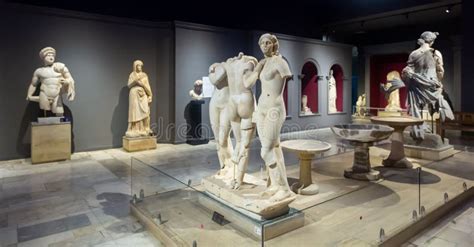 Exposition With Antique Greek Statues Naked Sculpture In Halls Of Archeology Museum Editorial