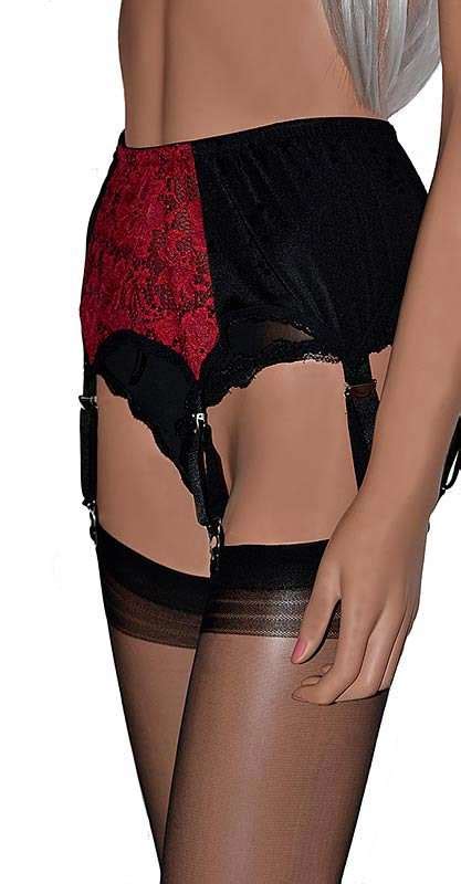 Luxury Lace Front 6 Strap Suspender Belt In Black And Red