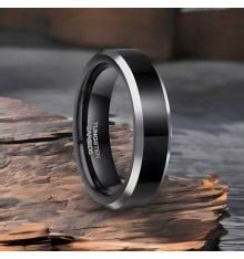 Bague Tungst Ne Noir Matte L Gance Durable Avec Rainure Centrale