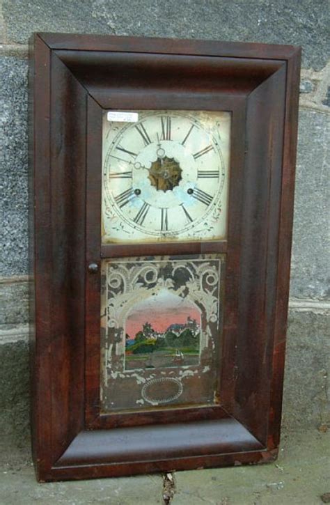 Antique American Reverse Painted Glass Panel Ogee Clock