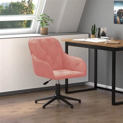 Leh Chaise Pivotante De Bureau Rose Velours Leh Cdiscount Maison