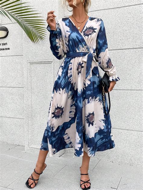 SHEIN Unity Robe Ceinturée Imprimé Floral Col Surplis Mode en ligne