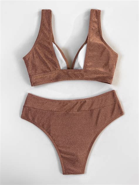 Solid Color High Waist Bikini Triangle Swimsuit On Storenvy