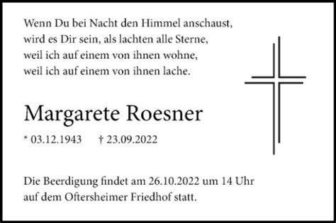 Traueranzeigen Von Margarete Roesner Trauerportal Ihrer Tageszeitung