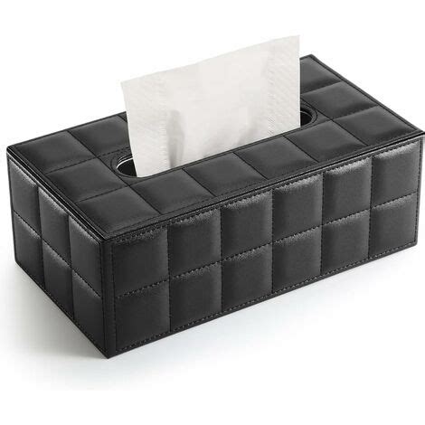 Noir Bo Te Mouchoirs Rectangulaire En Cuir