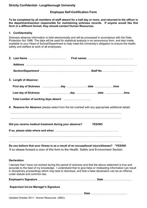 Printable Self Cert Sick Form Printable Forms Free Online
