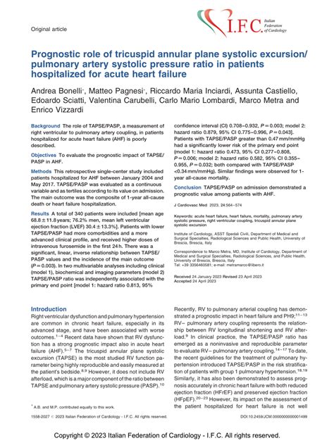 Pdf Prognostic Role Of Tricuspid Annular Plane Systolic Excursion