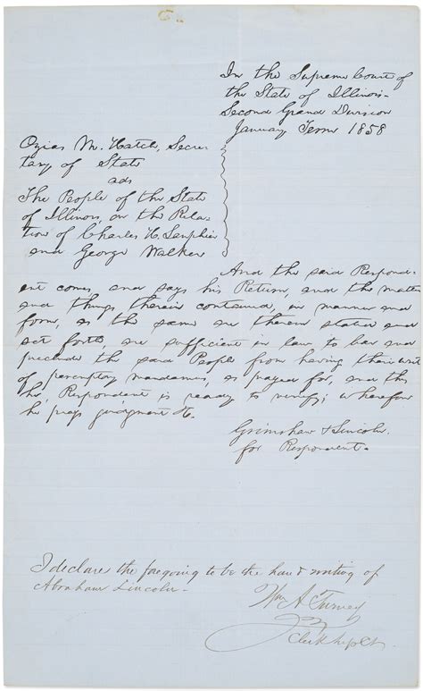 Representing the Illinois Secretary of State, Abraham Lincoln, January