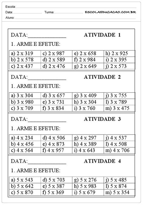 Multiplicação 5º Ano - Atividades de Multiplicação - 5º ano - Para Imprimir