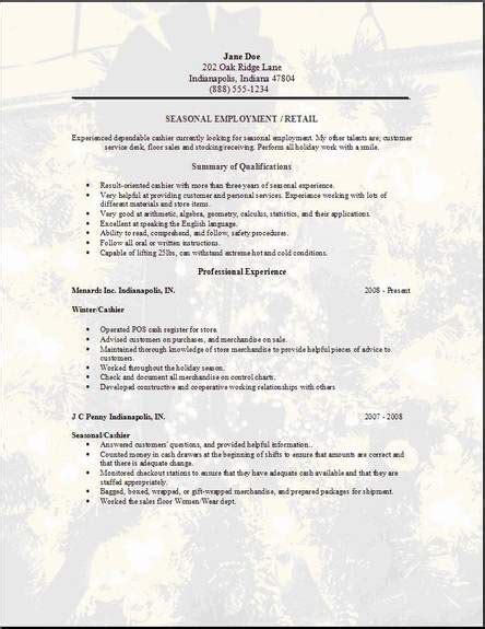 Seasonal Employment Resume:examples,samples,Free edit with word