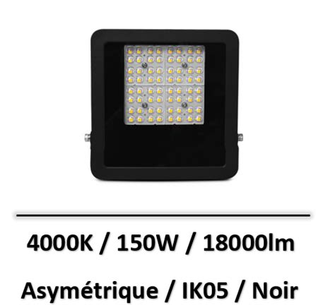 MIIDEX PROJECTEUR LED ASYMÉTRIQUE NOIR 150W 4000K GARANTIE 5 ANS