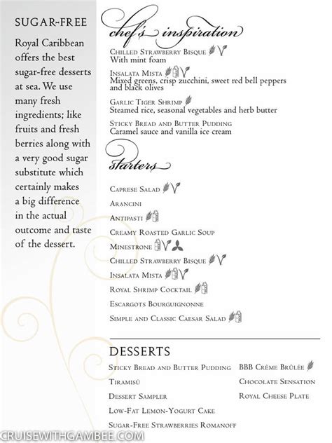 Royal Caribbean Main Dining Room Menus – cruise with gambee