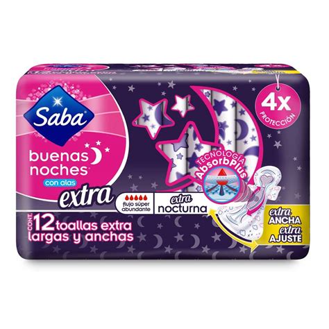 Saba Toallas Femeninas con Alas Buenas Noches Extra 12 piezas Jüsto