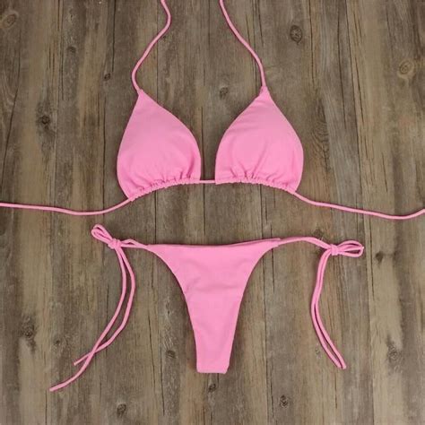Femmes Ultra Thin String String Bikini Set Side Tie Sexy Solid Color Maillot Bandage Style