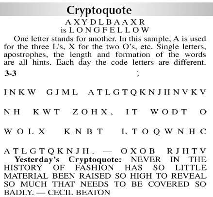 Cryptoquote | Puzzles | timesargus.com