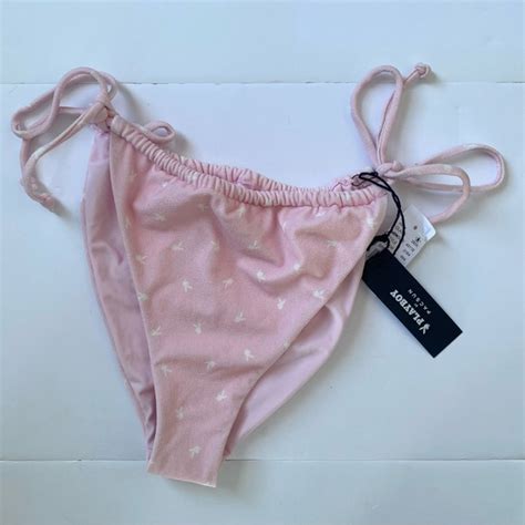 Playboy Swim Pacsun Playboy Sport Pink Bunny Tie Side Bikini Bottoms Large Nwt Poshmark